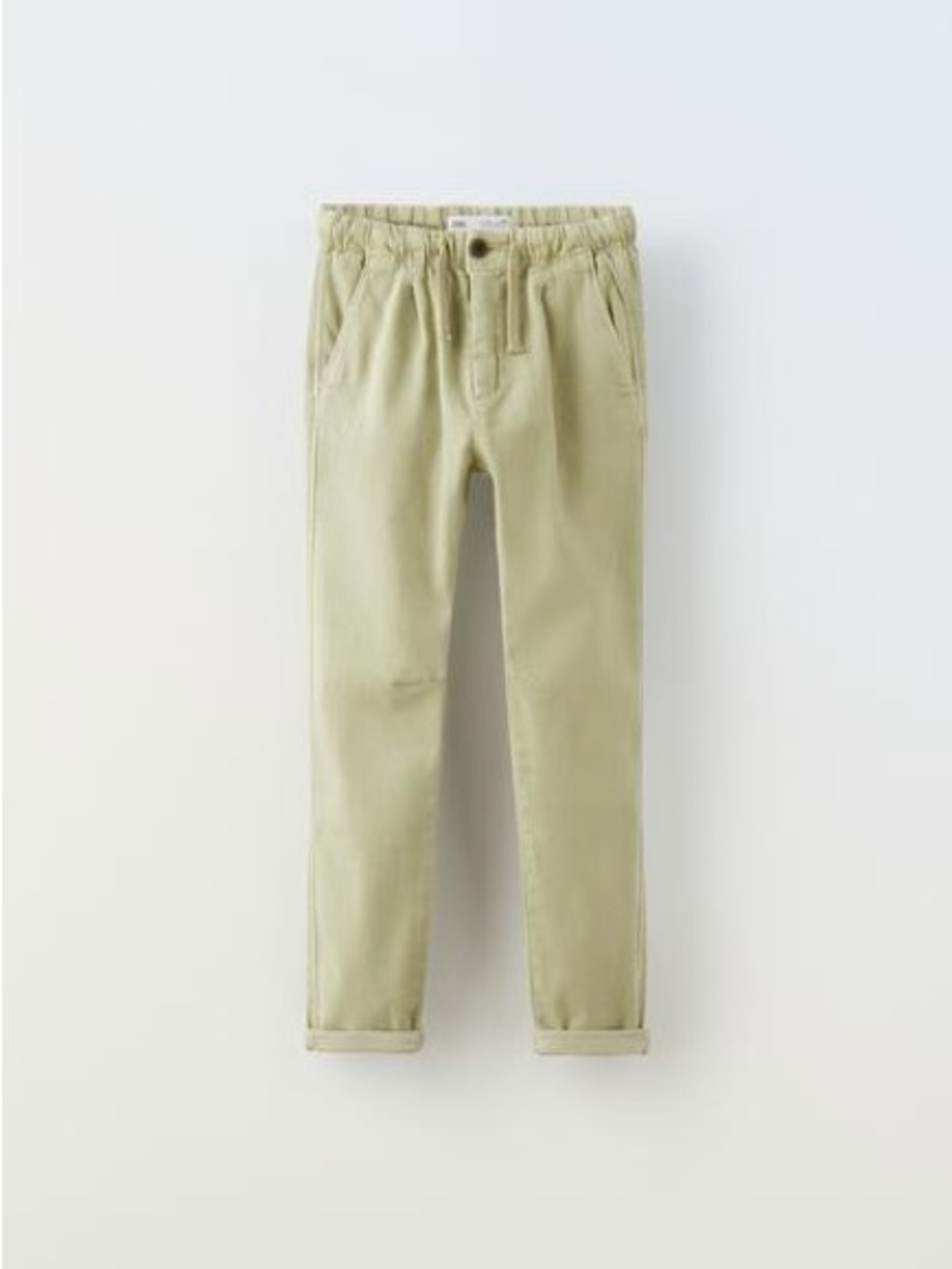 Zara Girls Stretch Pleated Chino Pants in Light Sage Green, Size 11-12y